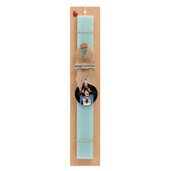 Eddie Munson, Easter Set, wooden keychain & aromatic flat Easter candle (30cm) (TURQUOISE)