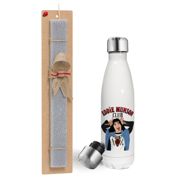 Eddie Munson, Easter candle, metallic white thermos bottle (500ml) & aromatic flat candle (30cm) (GRAY)