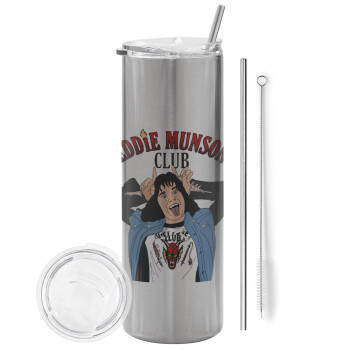 Eddie Munson, Tumbler stainless steel Silver 600ml, with metal straw & cleaning brush