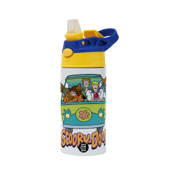 Scooby Doo car, Children's hot water bottle, stainless steel, with safety straw, green, blue (360ml) BPA FREE