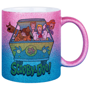 Scooby Doo car, Κούπα Χρυσή/Μπλε Glitter, κεραμική, 330ml