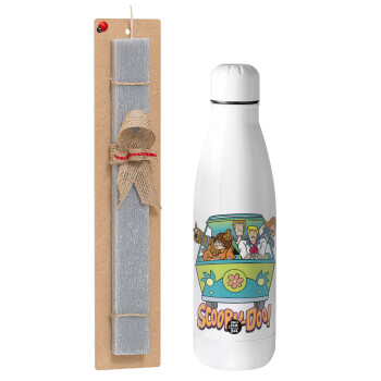 Scooby Doo car, Easter Set, metallic Inox water bottle (700ml) & Easter scented flat candle (30cm) (GRAY)