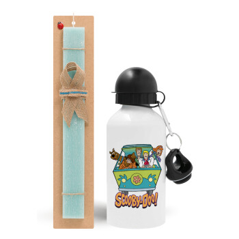 Scooby Doo car, Easter Set, metallic aluminum water bottle (500ml) & scented flat candle (30cm) (TURQUOISE)