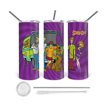 Scooby Doo car, Tumbler ποτήρι θερμό από ανοξείδωτο ατσάλι 600ml, με μεταλλικό καλαμάκι & βούρτσα καθαρισμού