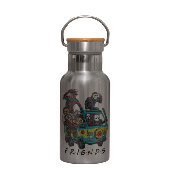 Halloween Friends Scooby Doo, Stainless steel metallic thermos flask, silver with a bamboo lid, double-walled, 350ml.