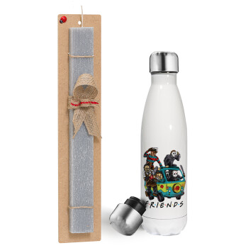 Halloween Friends Scooby Doo, Easter candle, metallic white thermos bottle (500ml) & aromatic flat candle (30cm) (GRAY)