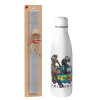 Easter Set, metallic Inox water bottle (700ml) & Easter scented flat candle (30cm) (GRAY)