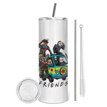 Halloween Friends Scooby Doo, Eco friendly ποτήρι θερμό (tumbler) από ανοξείδωτο ατσάλι 600ml, με μεταλλικό καλαμάκι & βούρτσα καθαρισμού