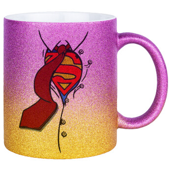 SuperDad, Κούπα Χρυσή/Ροζ Glitter, κεραμική, 330ml