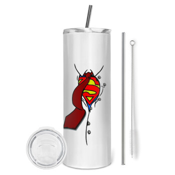 SuperDad, Eco friendly stainless steel tumbler 600ml, with metal straw & cleaning brush