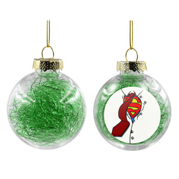 SuperDad, Transparent Christmas tree ball ornament with green filling 8cm