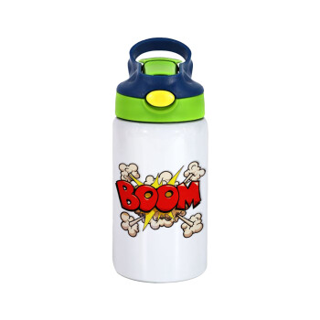 BOOM!!!, Children's hot water bottle, stainless steel, with safety straw, green, blue (350ml)