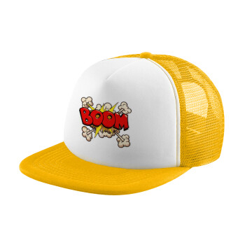 BOOM!!!, Adult Soft Trucker Hat with Yellow/White Mesh (POLYESTER, ADULT, UNISEX, ONE SIZE)