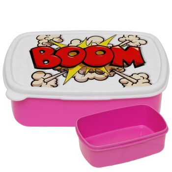 BOOM!!!, ΡΟΖ παιδικό δοχείο φαγητού (lunchbox) πλαστικό (BPA-FREE) Lunch Βox M18 x Π13 x Υ6cm