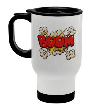 BOOM!!!, Stainless steel travel mug with lid, double wall white 450ml