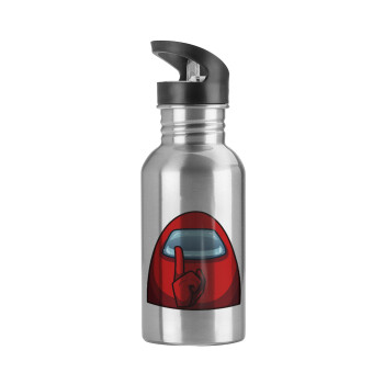 Among US, Water bottle Silver with straw, stainless steel 600ml