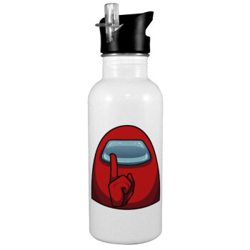 Among US, White water bottle with straw, stainless steel 600ml