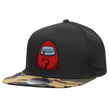 Among US, Adult Flat Snapback Hat Black/Camouflage, (100% COTTON TWILL, ADULT, UNISEX, ONE SIZE)