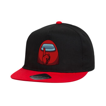 Among US, Children's Flat Snapback Hat, Black/Red (100% COTTON, CHILDREN'S, UNISEX, ONE SIZE)