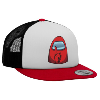 Among US, Adult Foam Flat Snapback with Mesh Red-White-Black (POLYESTER, ADULT, UNISEX, ONE SIZE)