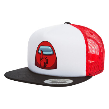 Among US, Adult Foam Flat Snapback with Mesh Black-White-Red (POLYESTER, ADULT, UNISEX, ONE SIZE)