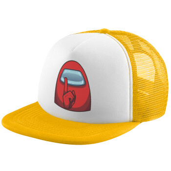 Among US, Adult Soft Trucker Hat with Yellow/White Mesh (POLYESTER, ADULT, UNISEX, ONE SIZE)