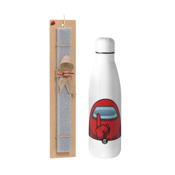 Among US, Easter Set, metallic stainless thermos bottle (500ml) & scented flat Easter candle (30cm) (GRAY)