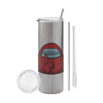 Among US, Tumbler stainless steel Silver 600ml, with metal straw & cleaning brush