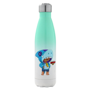 Brawl Stars Leon Shark, Metal mug thermos Green/White (Stainless steel), double wall, 500ml