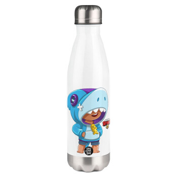 Brawl Stars Leon Shark, Μεταλλικό παγούρι θερμός Λευκό (Stainless steel), διπλού τοιχώματος, 500ml