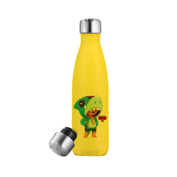 Brawl Stars Leon Shark, Μεταλλικό παγούρι θερμός Κίτρινος (Stainless steel), διπλού τοιχώματος, 500ml