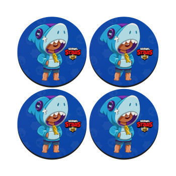 Brawl Stars Leon Shark, SET of 4 round wooden coasters (9cm)