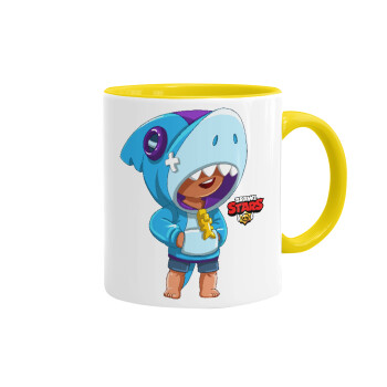 Brawl Stars Leon Shark, Mug colored yellow, ceramic, 330ml