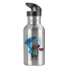 Water bottle Silver with straw, stainless steel 600ml