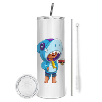 Brawl Stars Leon Shark, Eco friendly stainless steel tumbler 600ml, with metal straw & cleaning brush