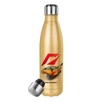 Need For Speed, Glitter gold stainless steel thermos bottle, double-walled, 500ml