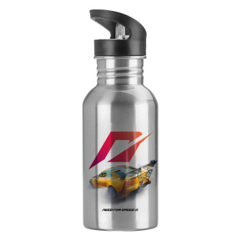 Need For Speed, Water bottle Silver with straw, stainless steel 600ml