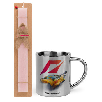 Need For Speed, Πασχαλινό Σετ, μεταλλική κούπα θερμό (300ml) & πασχαλινή λαμπάδα αρωματική πλακέ (30cm) (ΡΟΖ)