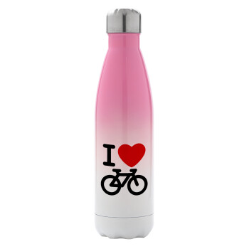I love Bike, Metal mug thermos Pink/White (Stainless steel), double wall, 500ml