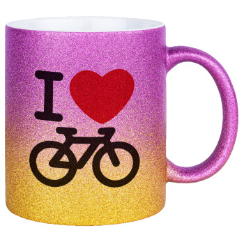 I love Bike, Κούπα Χρυσή/Ροζ Glitter, κεραμική, 330ml