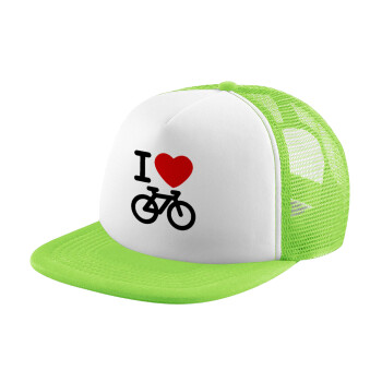 I love Bike, Καπέλο παιδικό Soft Trucker με Δίχτυ ΠΡΑΣΙΝΟ/ΛΕΥΚΟ (POLYESTER, ΠΑΙΔΙΚΟ, ONE SIZE)