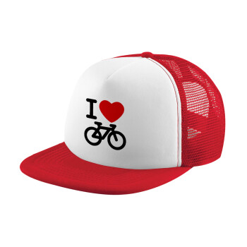 I love Bike, Καπέλο παιδικό Soft Trucker με Δίχτυ ΚΟΚΚΙΝΟ/ΛΕΥΚΟ (POLYESTER, ΠΑΙΔΙΚΟ, ONE SIZE)