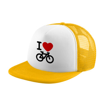 I love Bike, Adult Soft Trucker Hat with Yellow/White Mesh (POLYESTER, ADULT, UNISEX, ONE SIZE)