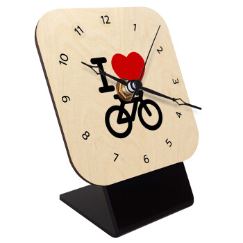 I love Bike, Επιτραπέζιο ρολόι σε φυσικό ξύλο (10cm)