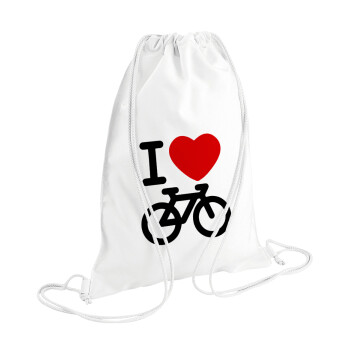 I love Bike, Τσάντα πλάτης πουγκί GYMBAG λευκή (28x40cm)