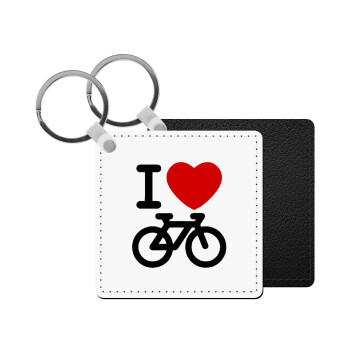 I love Bike, Μπρελόκ Δερματίνη, τετράγωνο ΜΑΥΡΟ (5x5cm)