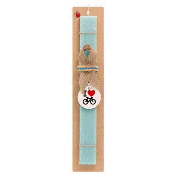 I love Bike, Easter Set, wooden keychain & aromatic flat Easter candle (30cm) (TURQUOISE)