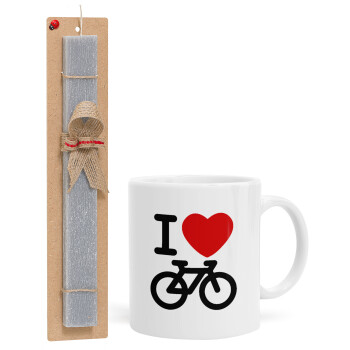 I love Bike, Easter Set, Ceramic Cup (330ml) & Easter aromatic flat candle (30cm) (GRAY)