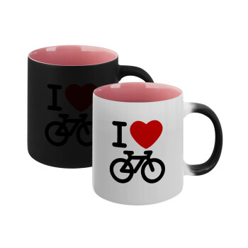 I love Bike, Κούπα Μαγική εσωτερικό ΡΟΖ, κεραμική 330ml που αλλάζει χρώμα με το ζεστό ρόφημα