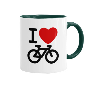 I love Bike, Κούπα χρωματιστή πράσινη, κεραμική, 330ml